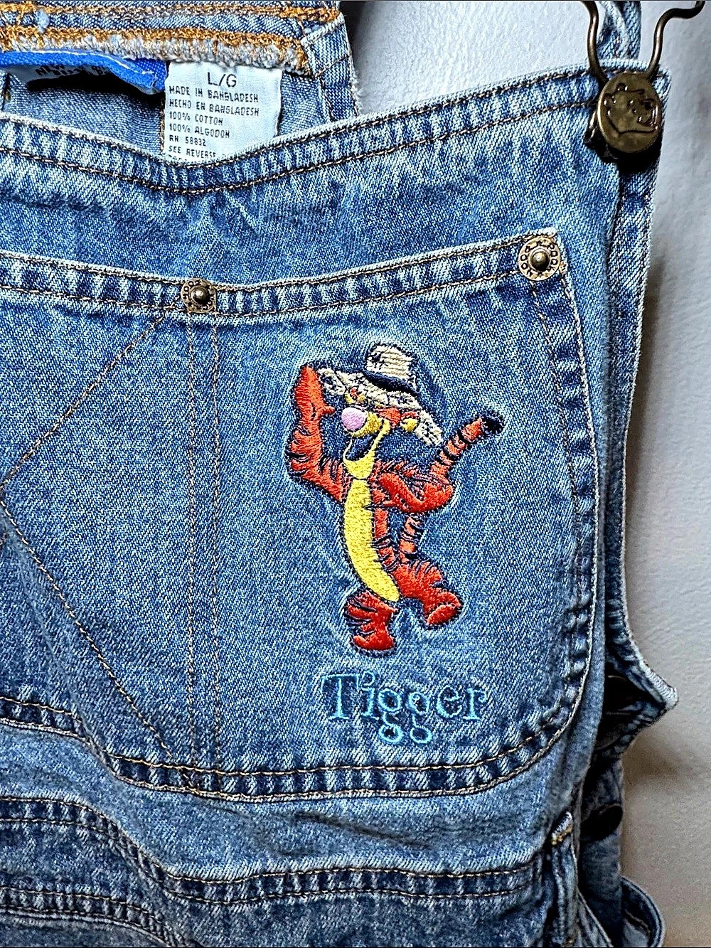 Vintage 90s winnie the Pooh Tigger overalls Denim skirt Girls Large - Picture 3 of 9